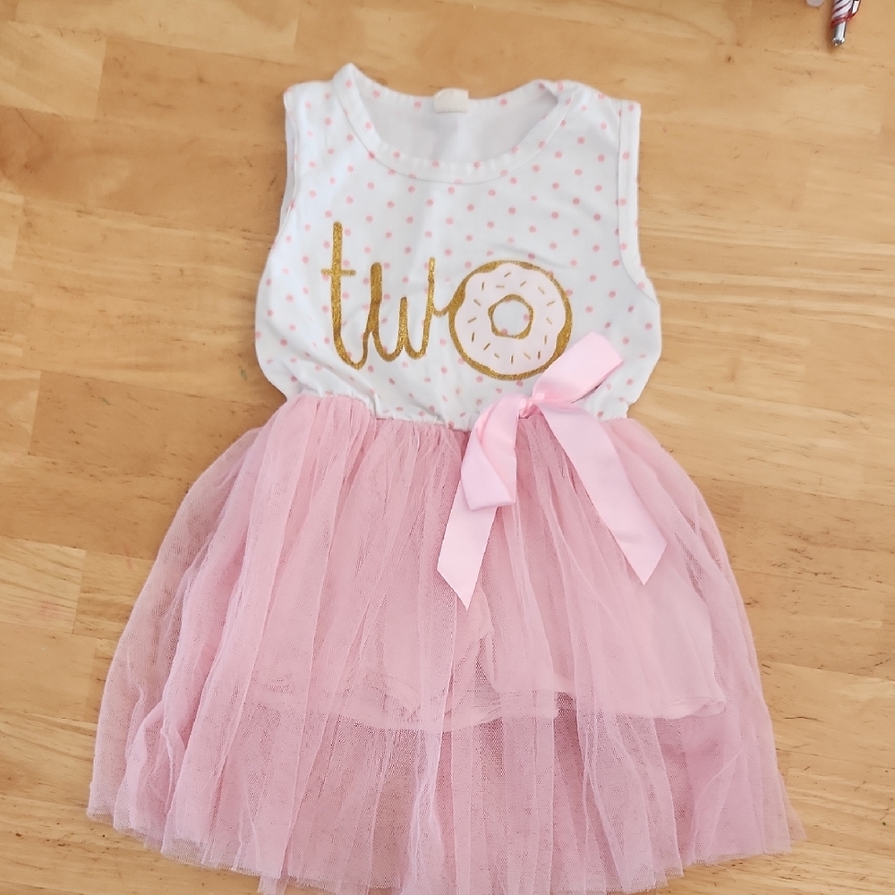 Pink and White Kids Donut Second Birthday Dress